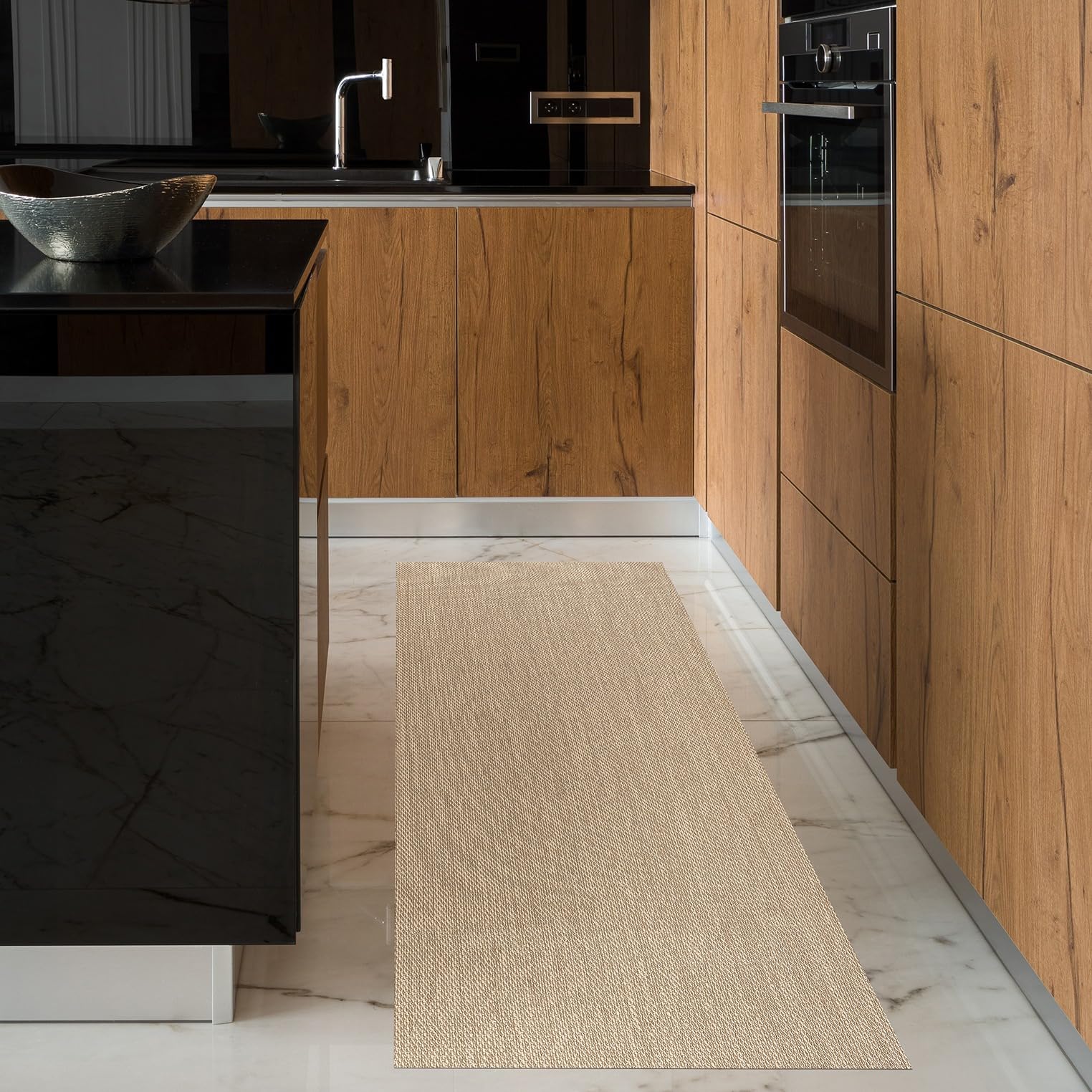 STORESDECO Tapis Vinyle Tissé Premium Haute Qualité Lavable Antidérapant Extra-Plat Résistant et Facile à Nettoyer pour Cuisine, Salon, Couloir, Intérieur et Extérieur Couleur Beige 60 x 90 cm