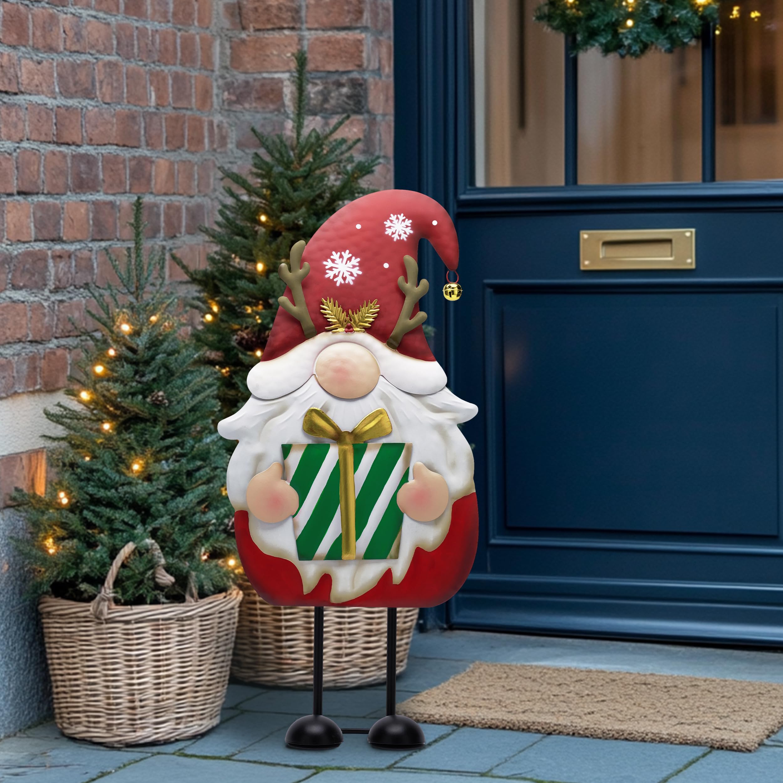 TERESA'S COLLECTIONS Weihnachten Deko,Gartendeko für Draußen,61cm Metall Weihnachtswichtel für Weihnachtsdeko Innen,Weihnachtsdeko Aussen mit Roter Santa Tomte Gnom, Wichtel Xmas（L）