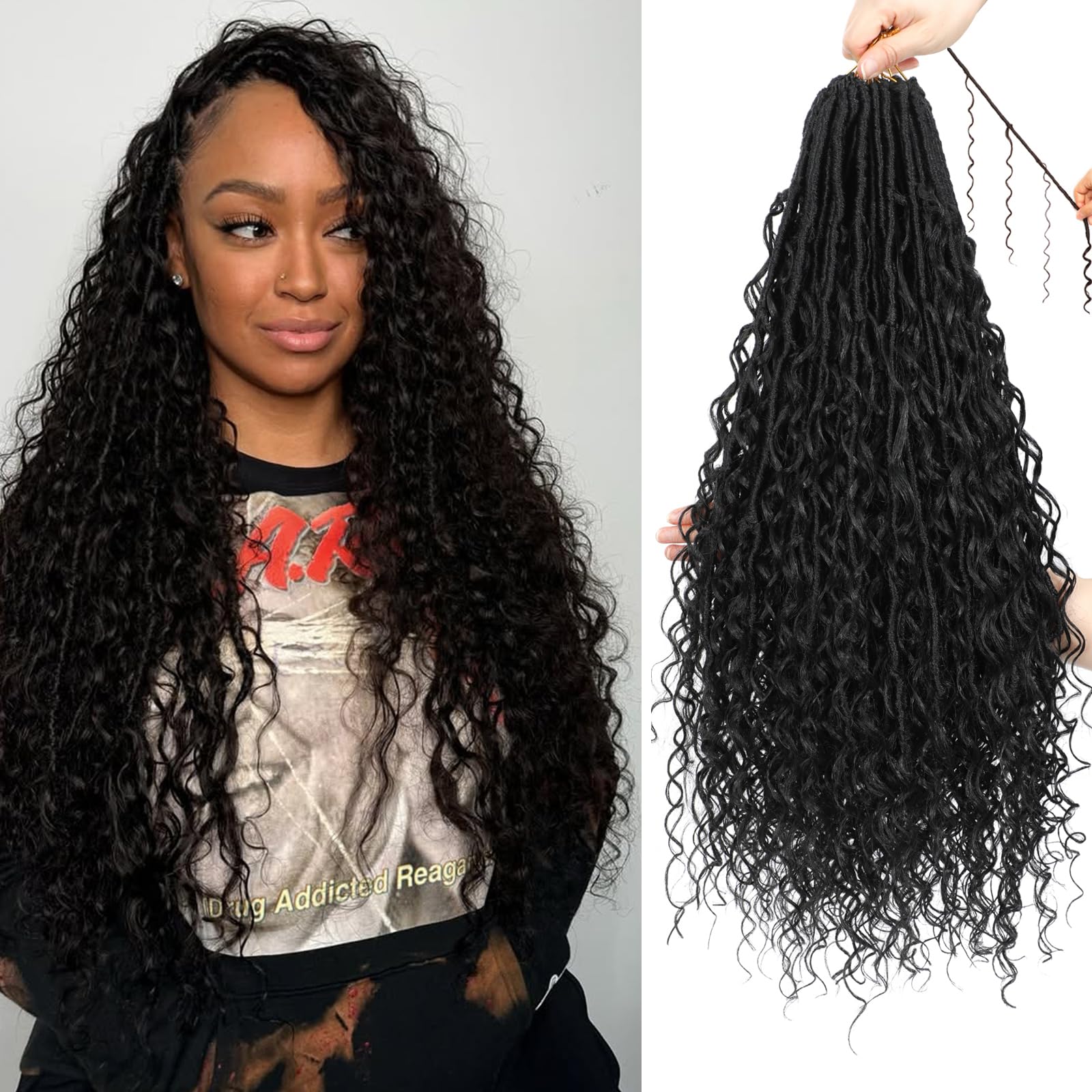XIIMENALU Boho Faux Locs Crochet Hair 8 Packs Goddess Soft Locs with Curly Ends Pre-Looped Bohemian River Locs Crochet Hair Extensions for Black Women (1B#