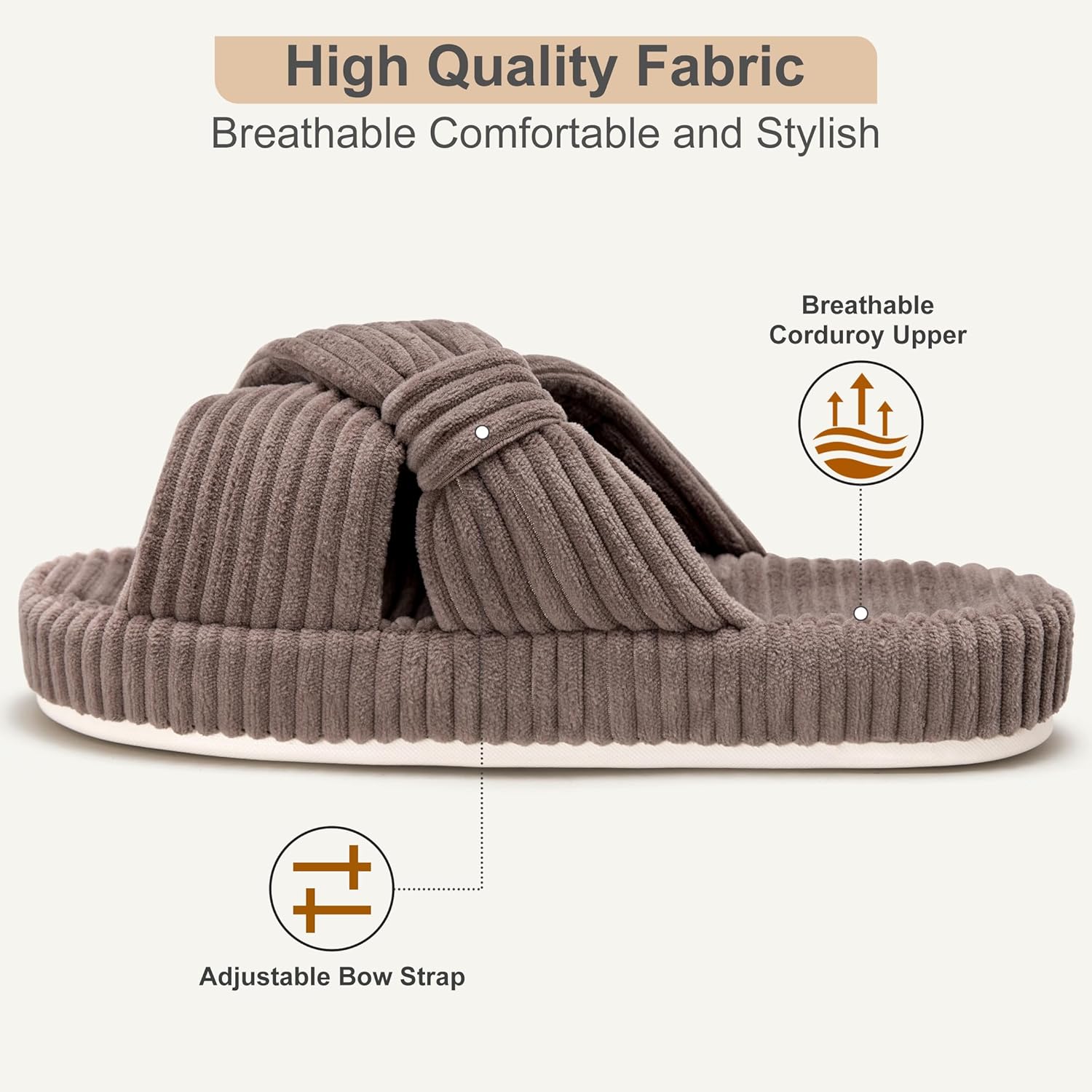 Slippers for Women House Bedroom Memory Foam Corduroy Crossbands Slide Home Shoes - Image 3