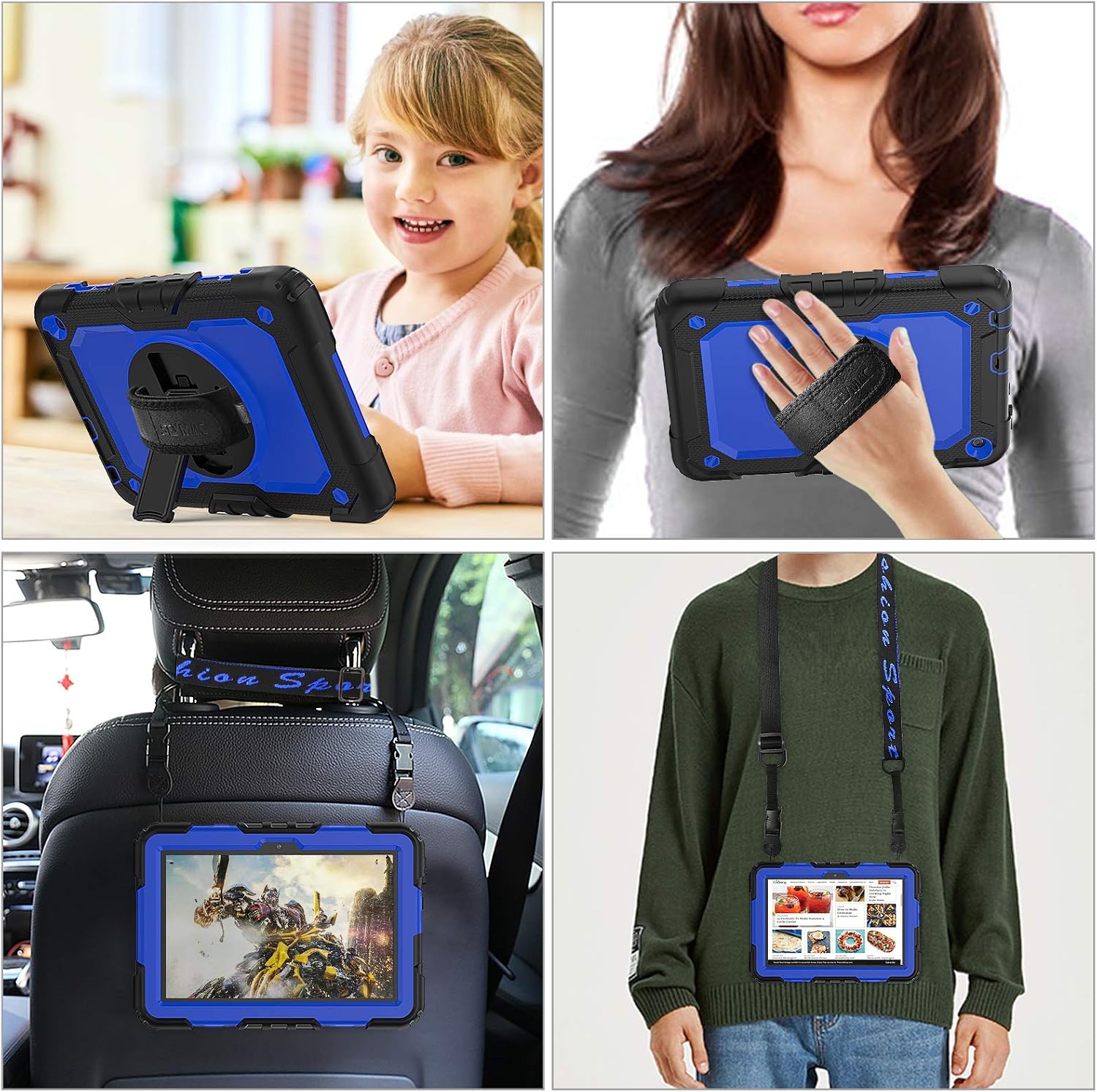 One-Day Sale: Up to 60% Off SEYMAC stock Case for FireHD 8/8Plus (10th Generation 2020 Release), Drop-Proof Full-Body Case with 360 Degrees Rotating Stand [Screen Protector] Hand Strap for FireHD 8& 8 Plus 10th Gen(Blue+Black)