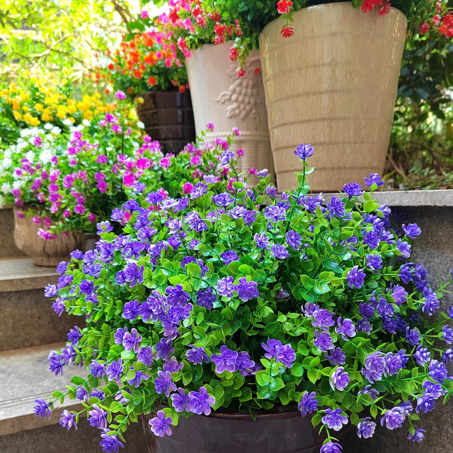 12 Bundles Artificial Flowers for Outdoors, UV Resistant Fake Flowers with Plastic Plants, Faux Flowers for Outside Window Box Front Porch Hanging Planter Decor (Purple) - Image 7