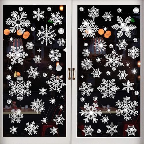 Miniatura 12 de Copo de nieve blanco para decoración de Navidad, suministros de fiesta de invierno congelado de vacaciones, calcomanías estáticas de copo de nieve