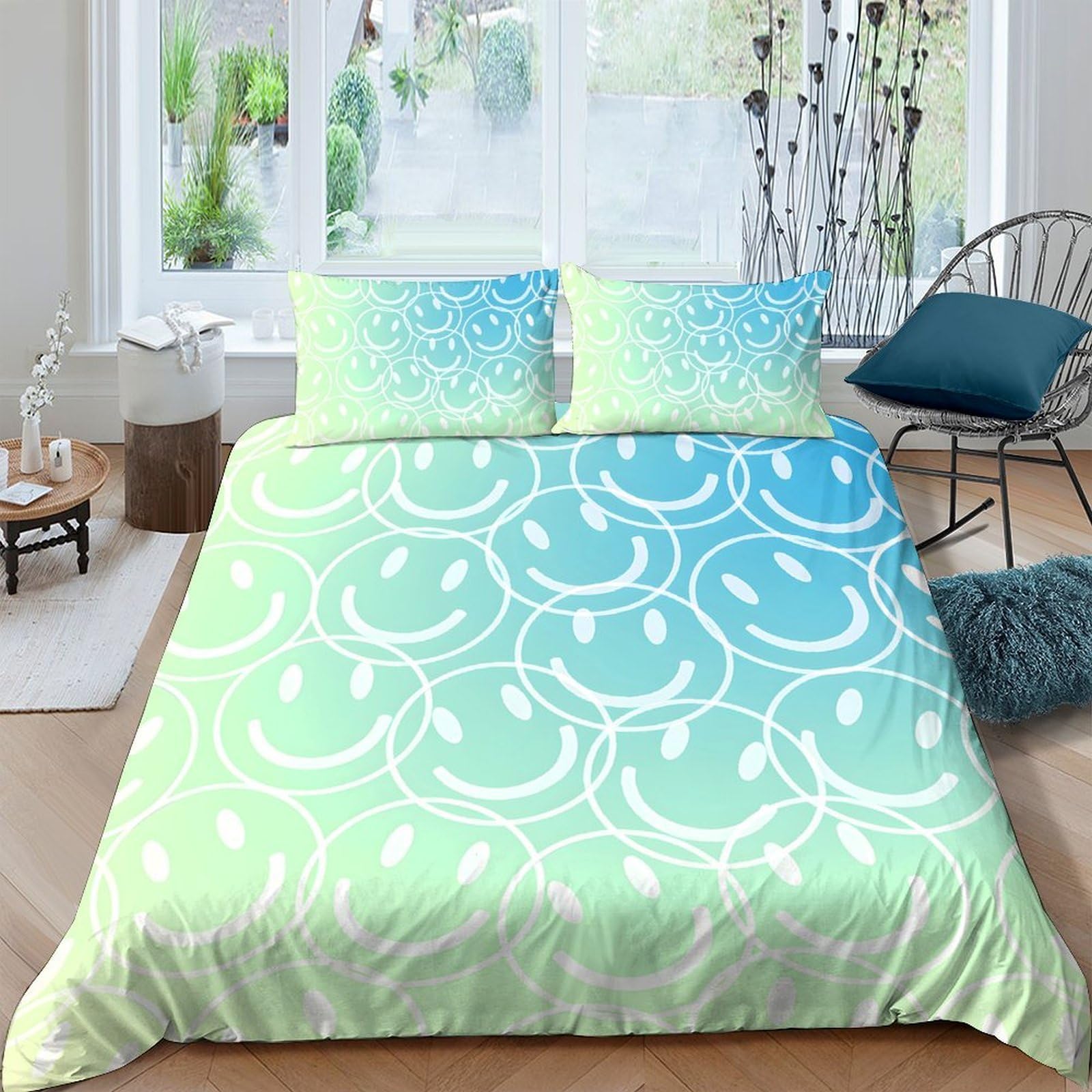 Ctjqhvkz Style-7 3D Printed Gradient Smiley Fitted Sheet Microfiber Soft Breathable Ombre Face Mattress Cover For Bedroom Dorm Decor Single（135X200cm）