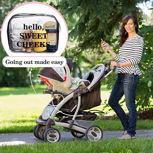 Miniatura 7 de Oudain Juego de 4 bolsas organizadoras de bolsas de pañales de PVC transparente, bolsa de pañales de viaje impermeable con cremallera, bolsa de