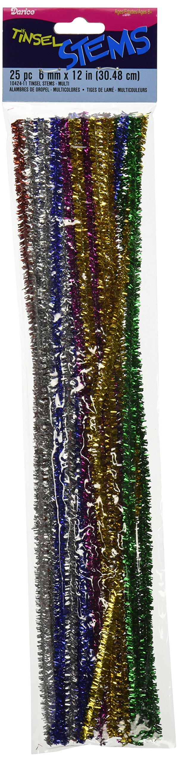 Darice 10424-11 Chenille Tinsel Stems Assorted 6Mmx12In 25Pc, 25 Piece (6mm x 12in)