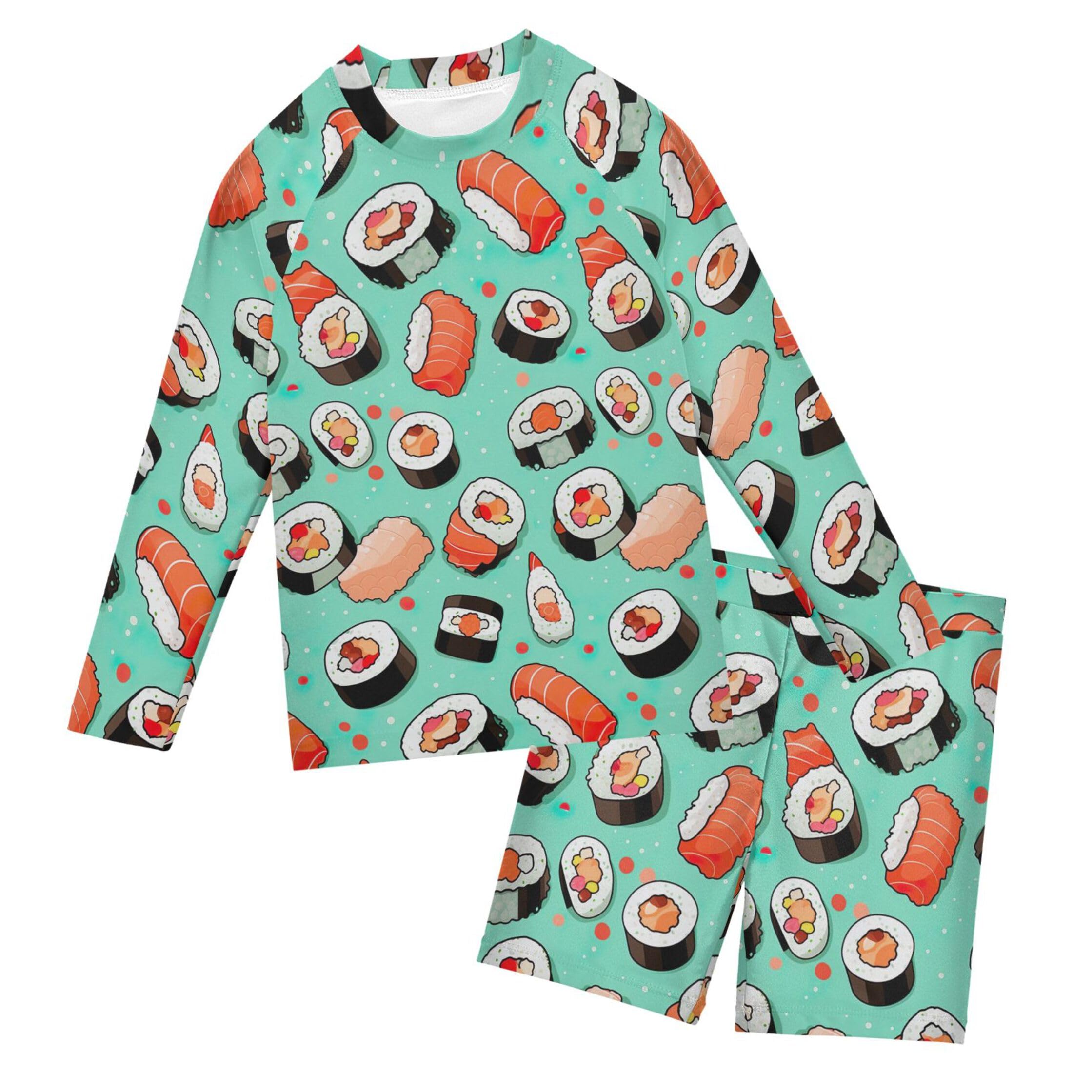 Sushi Food Toddlers and Baby Boys' Swimsuit Trunk and Rashguard Set B0403764
