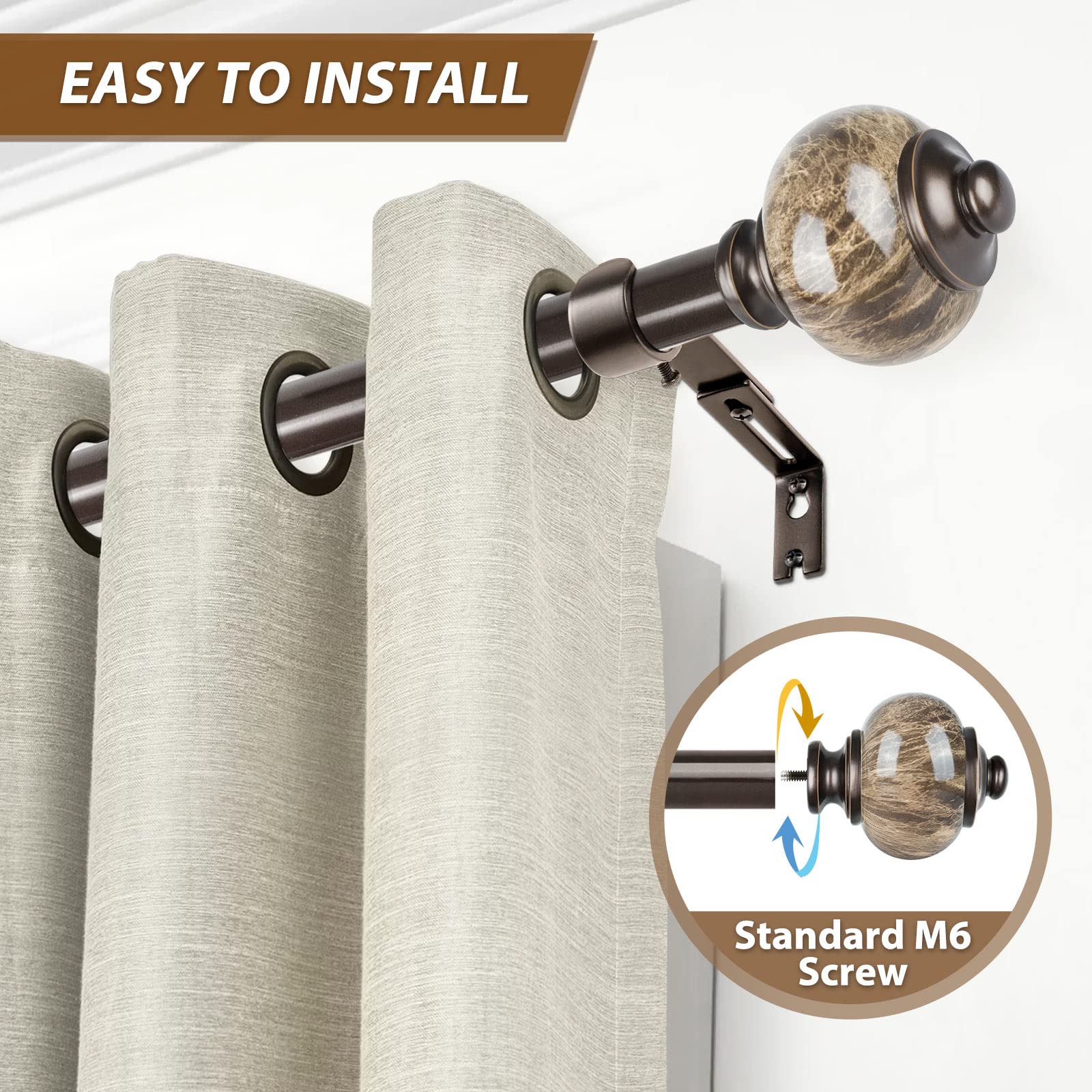 KAMANINA 1 Inch Curtain Rod Single Drapery Rod 72 to 144 Inches (6-12