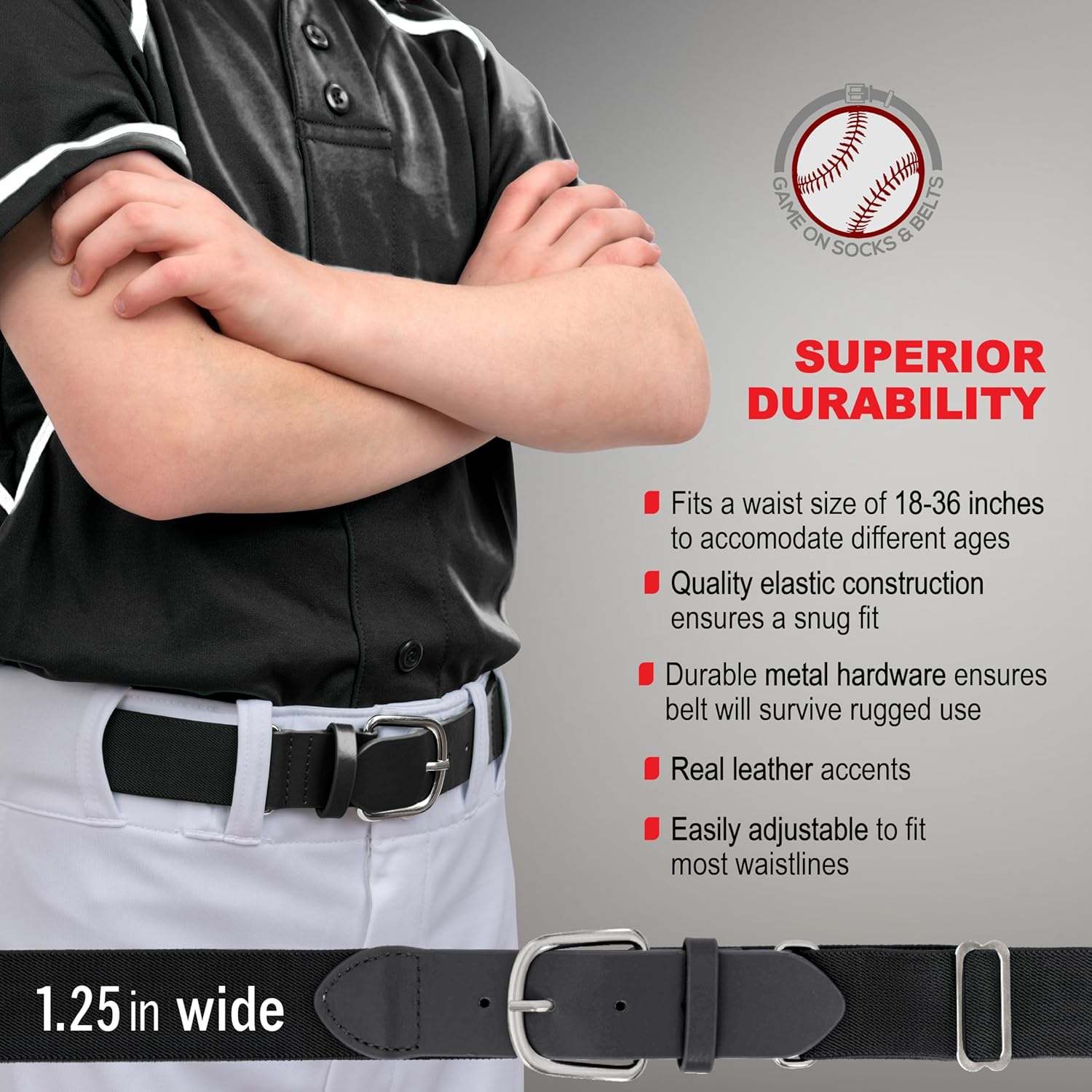 Youth Baseball Socks and Belt Set – Baseball or Softball Socks and Adjustable Belt - Image 3