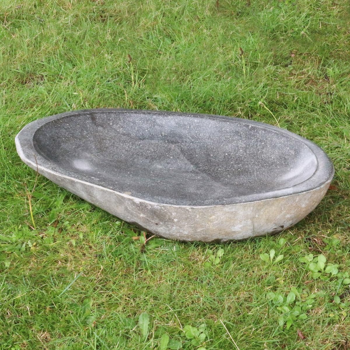 Vogeltränke frostfest + UV-Best. Naturstein Garten Vogelbad Wasserschale Wassertränke f. Vögel u. Insekten Stein Vogel-Schale Trinkstein Flussstein frostsicher Gartentränke 35-38 cm