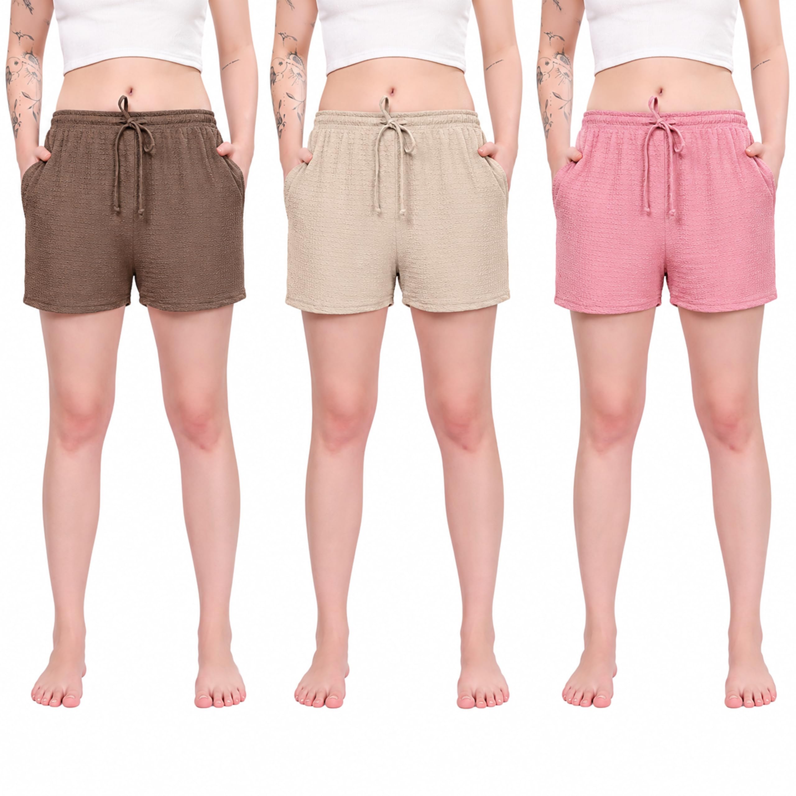 london hills Shorts for Women Textured Waffle Knit with Pockets for Gym, Sports, Running, Yoga, Cycling, Walk Casual Shorts Or Half Lower, Hot Pant, Half Trouser, Pack of 1, Pack of 2, Pack of 3-picture-33