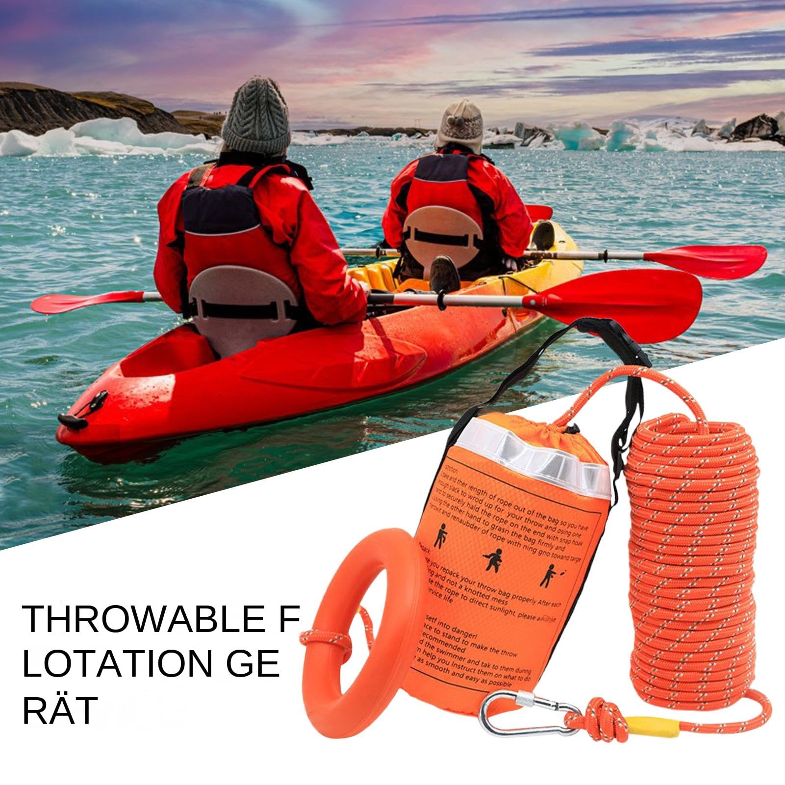Wasserrettungs-Wurfsack – tragbares reflektierendes Schwimmseil, reflektierender schwimmender Wasserrettungs-Wurfsack mit Seil | Gut sichtbare Sicherheitsausrüstung für Boote zum Rafting, Angeln, Kaja