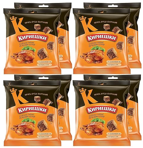Kirieshki - Pan seco (Suhariki) con sabor a pollo salado y sazonado, 1.4 onzas, juego de 8