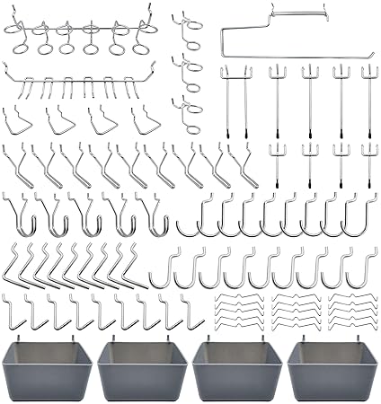 Peg Board Hooks Accessories, Pegboard Bins, Organizer, for Garage, 120pcs