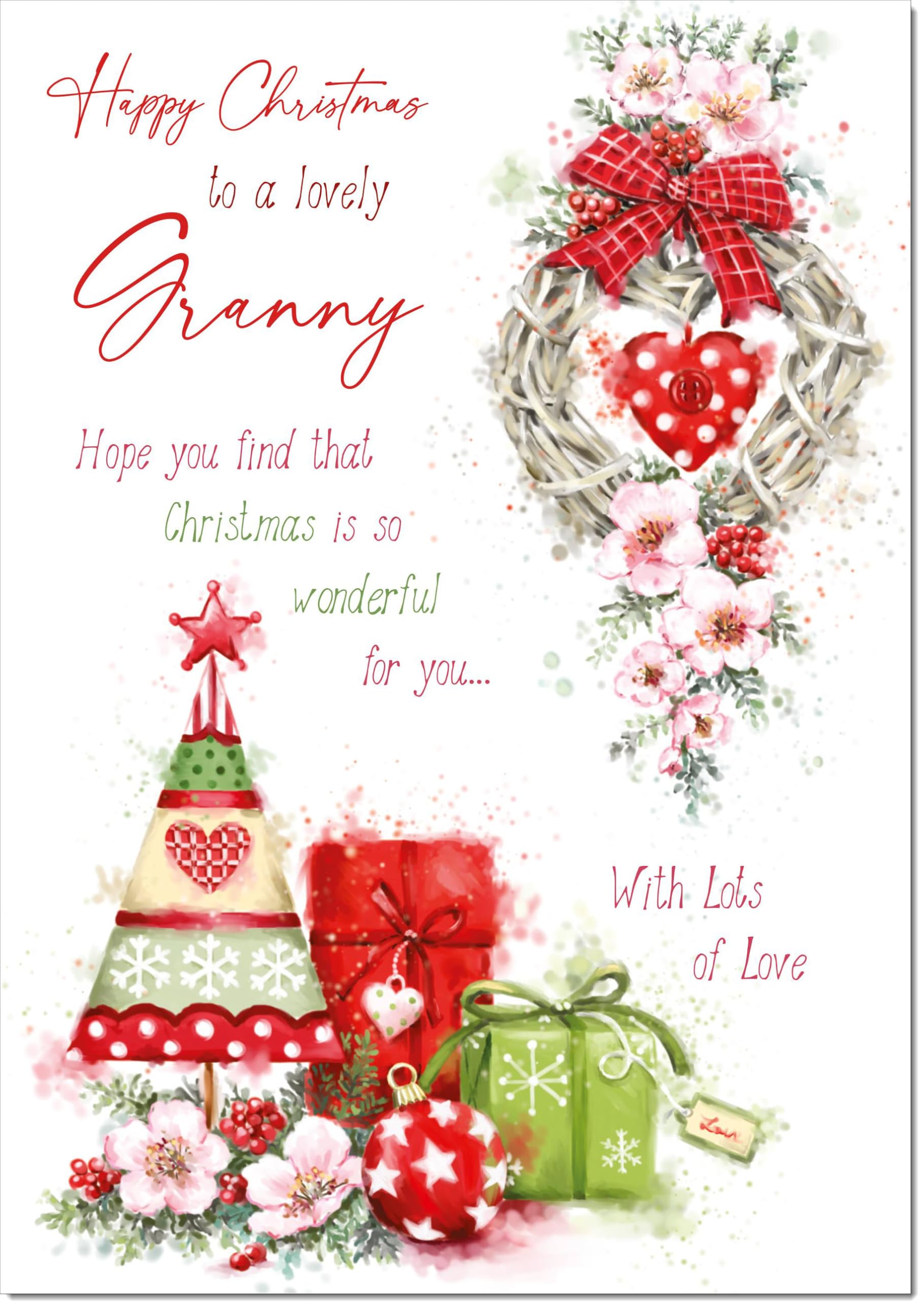 doodlecards Granny Christmas Card Heart Decorations Large A4 Size Christmas Card for Granny with Plain Envelope — image 1