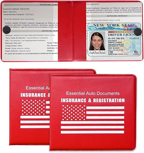 Soporte para registro y seguro de automóvil, paquete de 2 organizadores de documentos esenciales de alta calidad con cierre de velcro fuerte,