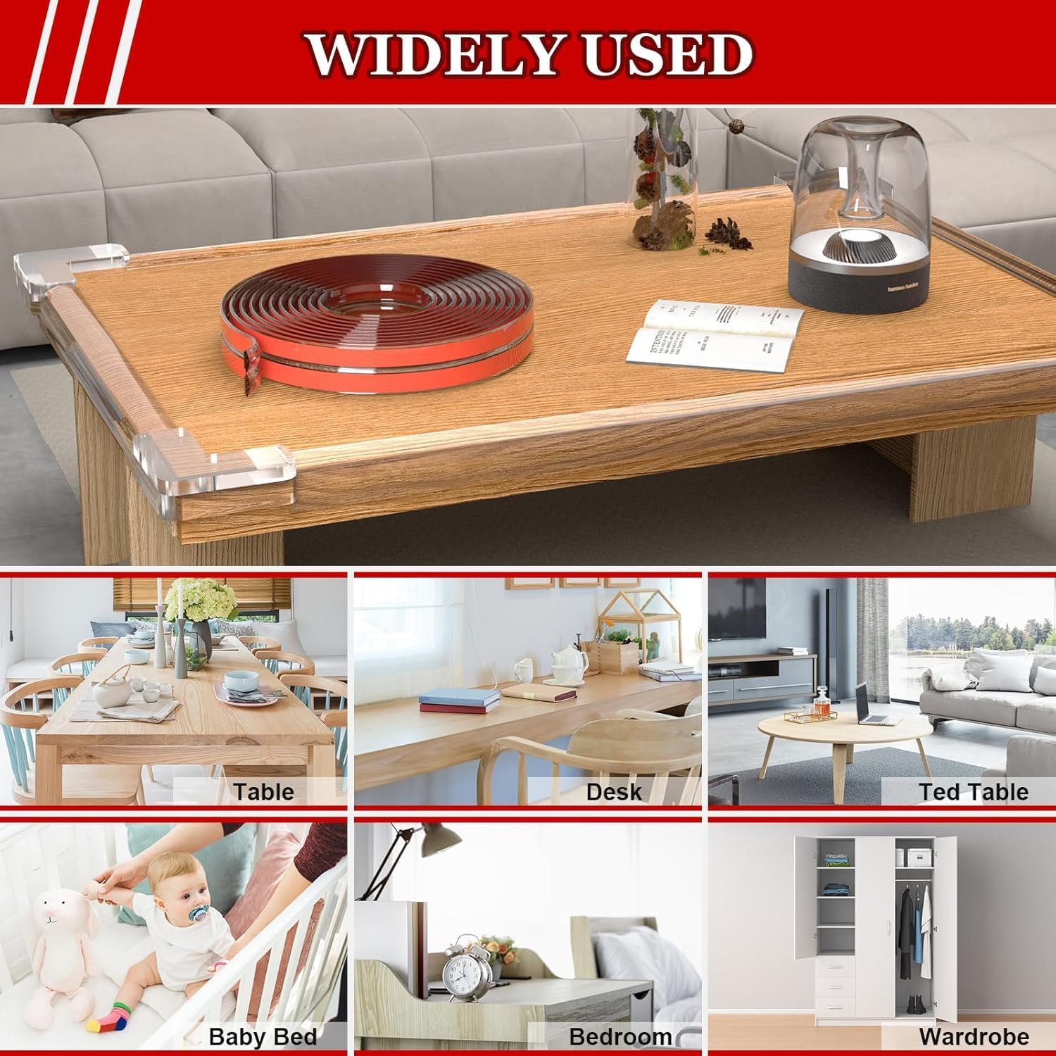Zeccorp 8-Meter Silicone Edge Protector Strip | Baby Corner Guards for Sharp Edges | Table, Bed & Furniture Safety Protectors | Baby Proofing Corner Guards & Edge Safety for Sharp Edges - Image 6 thumbnail