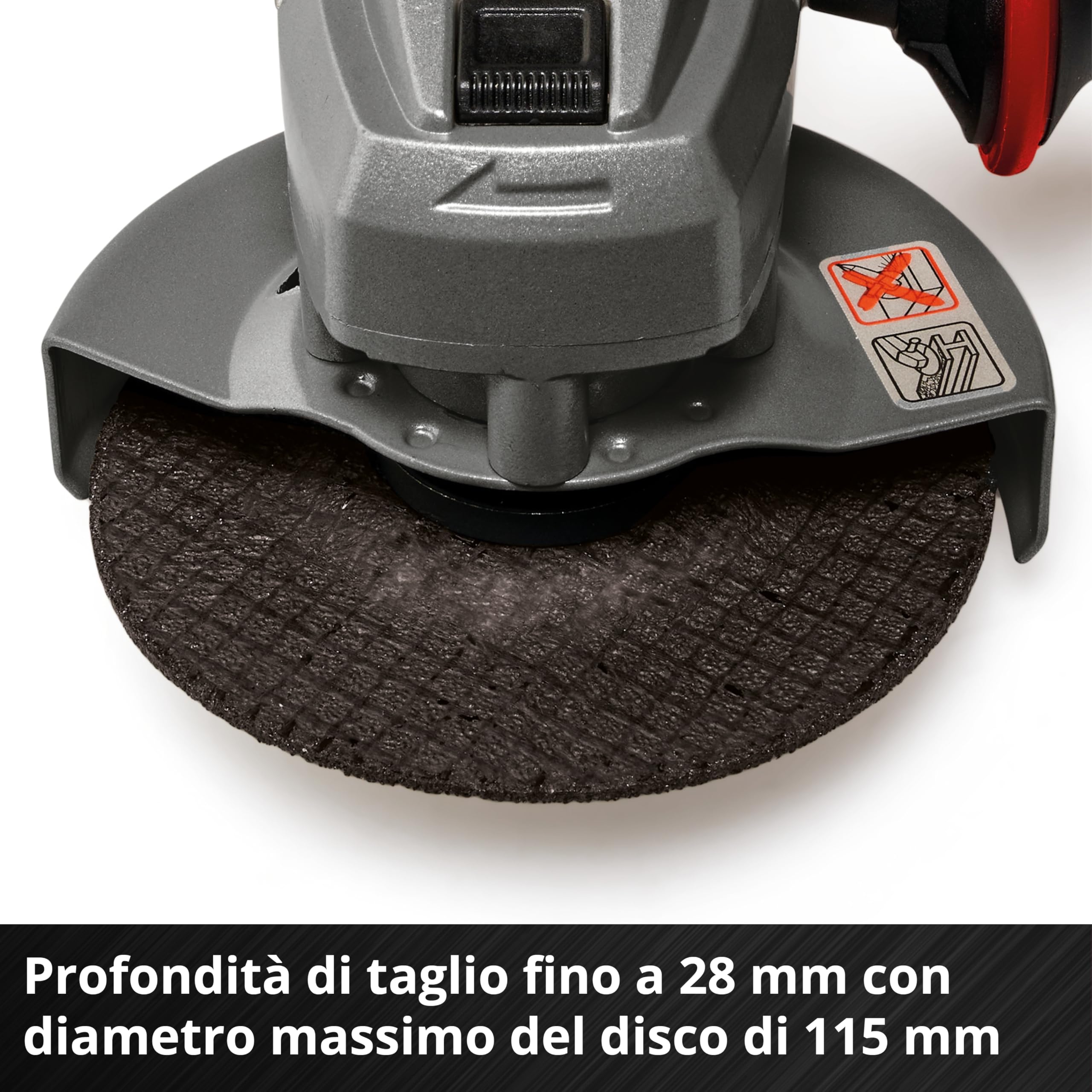 Einhell Smerigliatrice angolare a batteria TE-AG 18/115 Q Li-Solo Power X-Change (18 V, 115 mm di diametro, profondità di taglio 28 mm, scanalatura Quick Fix senza disco da taglio, senza batteria)