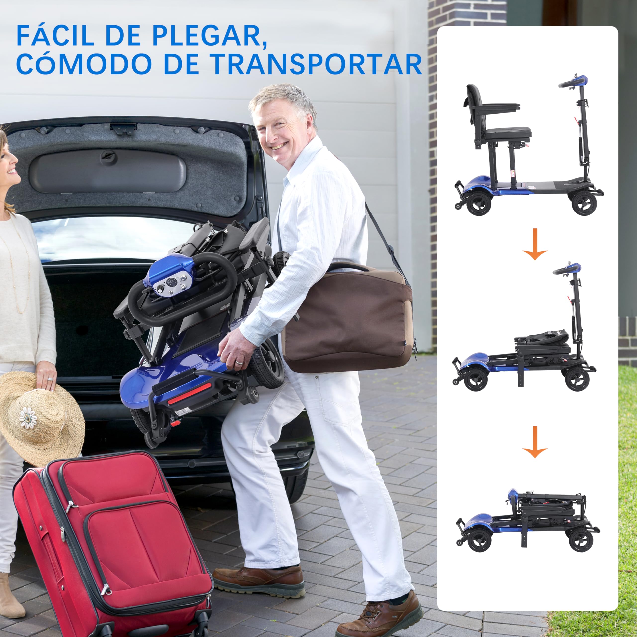 TopMate ES41 Patinete de Movilidad para Adultos y Personas Mayores, Ligero, Plegable, Aprobado para Aerolíneas, con Asiento Ultra Ancho, Manillar Ajustable y Cesta - Azul