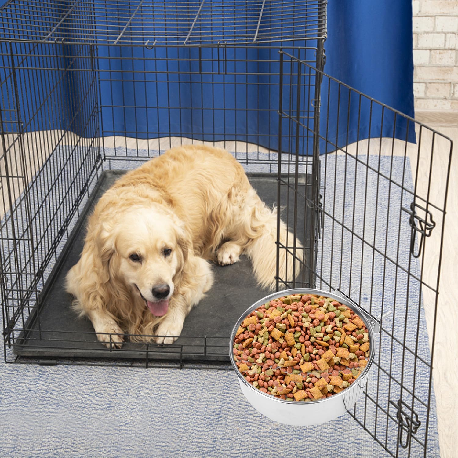 Pet Food Water Bowl with Clamp Holder Stainless Steel Coop Cup Hanging Feeder for Dog Bird Parrot Cat Rabbit (M) - image 2