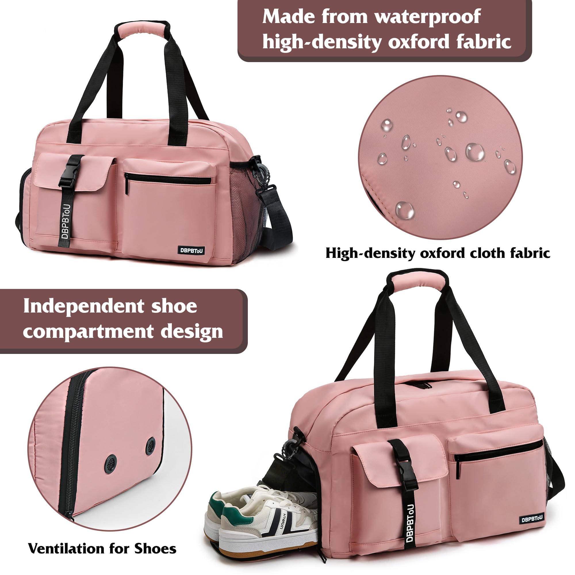 Borsone Palestra Donna, Borsa Palestra con Scomparto per Scarpe, Borsone da Viaggio Donna Impermeabile (Rosa)
