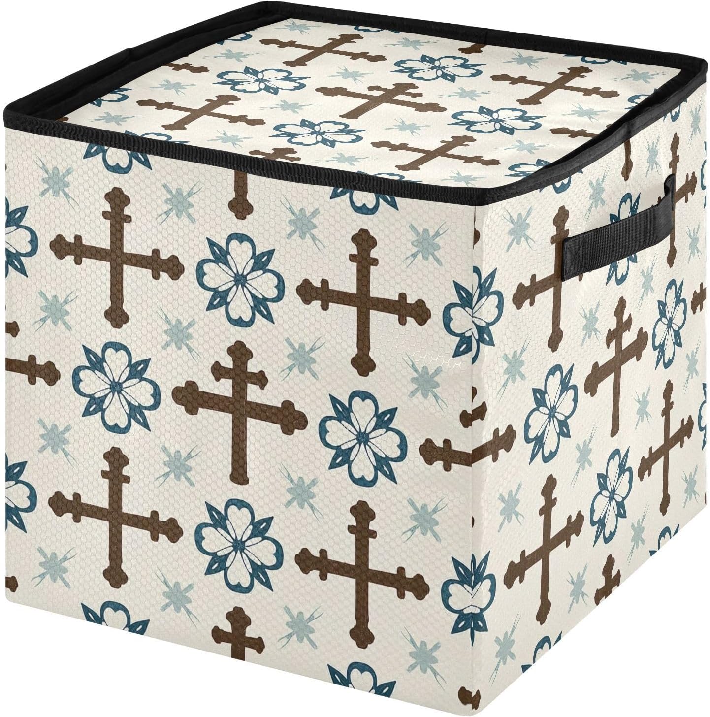 High Capacity Christmas large ornament storage Holds Up to 64, Two Handles telescoping Holiday Storage Case with Lid,Retro Cross Floral Green