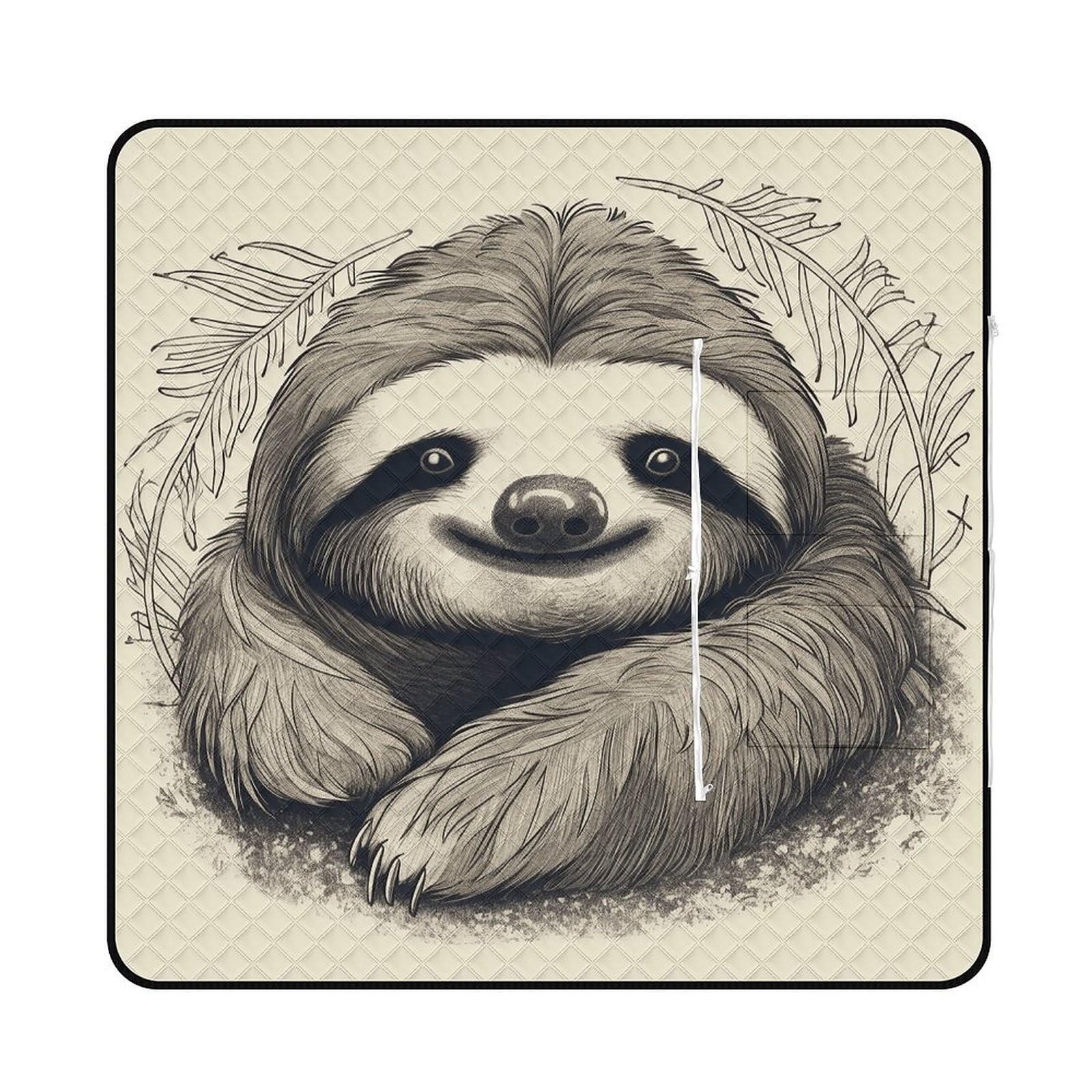 VstaDank Sloth My Spirit Animal Picnic Mat 150x150cm Extra Large Picnic Blanket with Zipper Waterproof Sandproof Beach Blanket Portable Beach Mat Foldable Camping Blankets for Park Grass Lawn Travel