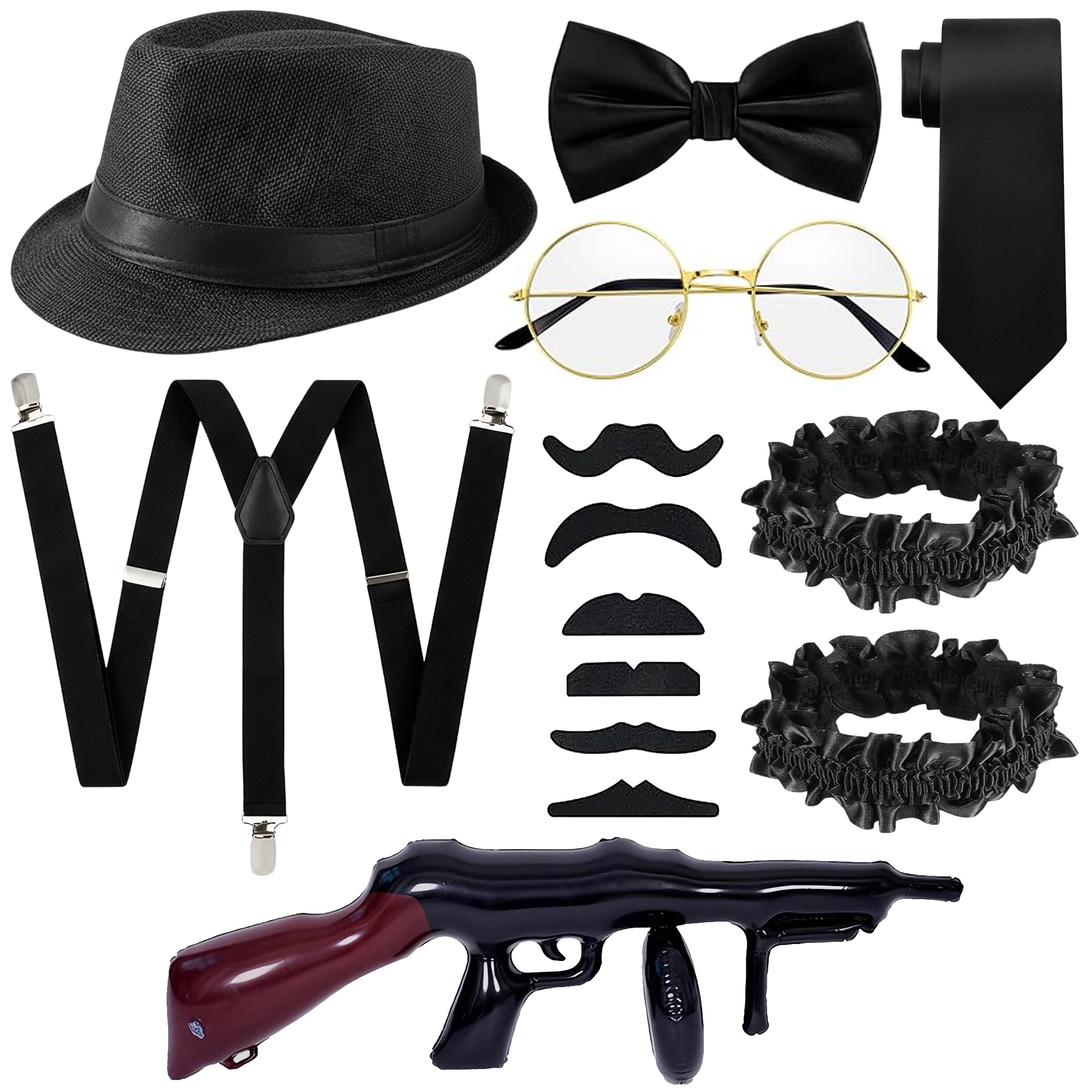 Fictoria 1920s Fancy Dress Accessories Black Hat Vintage Costume Outfit