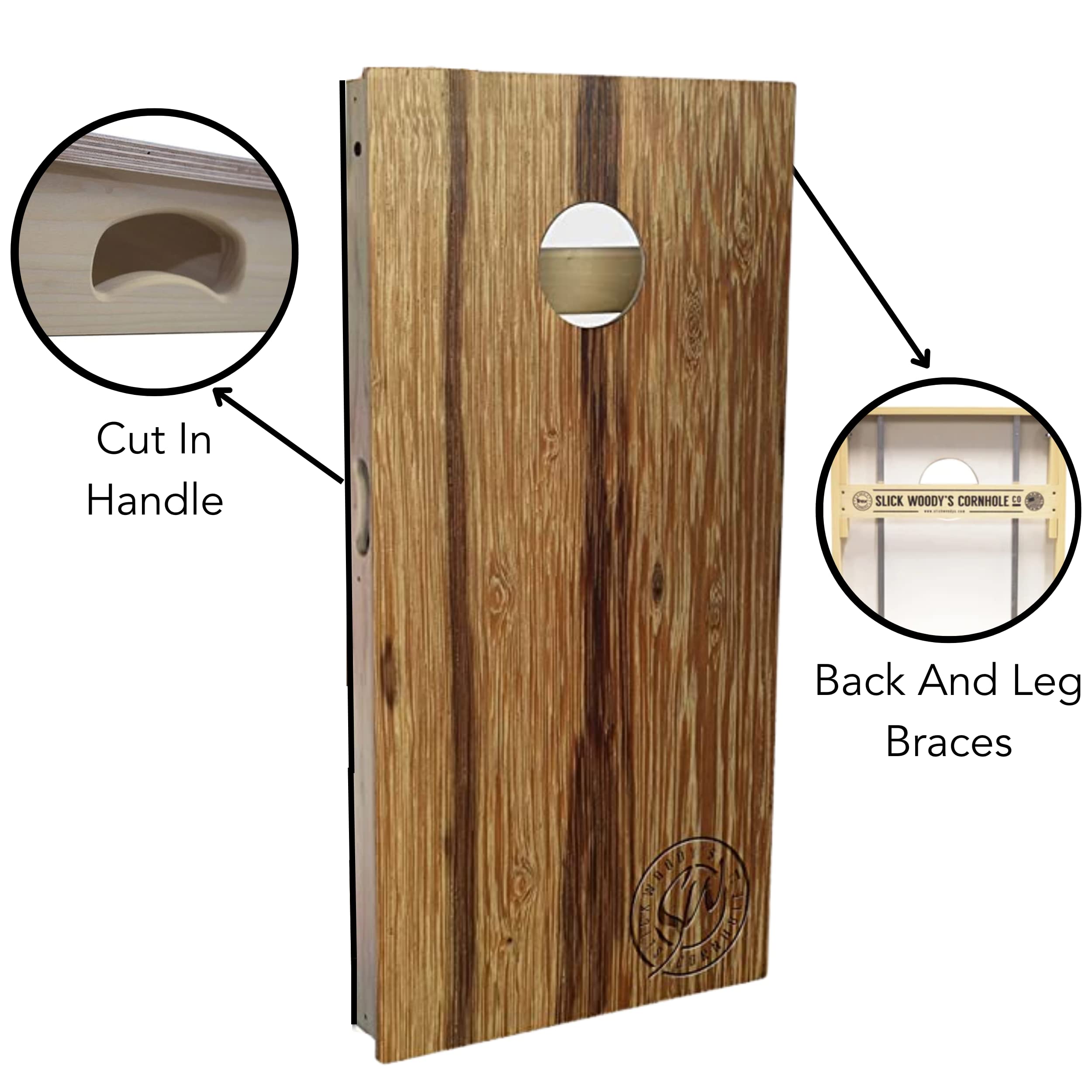 Slick Woody's Professional-Grade Cornhole Boards - 4'x2' Solid Wood Regulation Woodgrain Bean Bag Toss Game with 8 Resin Filled Bags