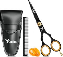 Candure Hairdressing Scissor with Comb & Leather Pouch 6.5" - Hair Scissor for Professional Hairdressers, Barbers Stainless Steel Hair Cutting Shears for Salon, Men, Women, Children and Adults Black