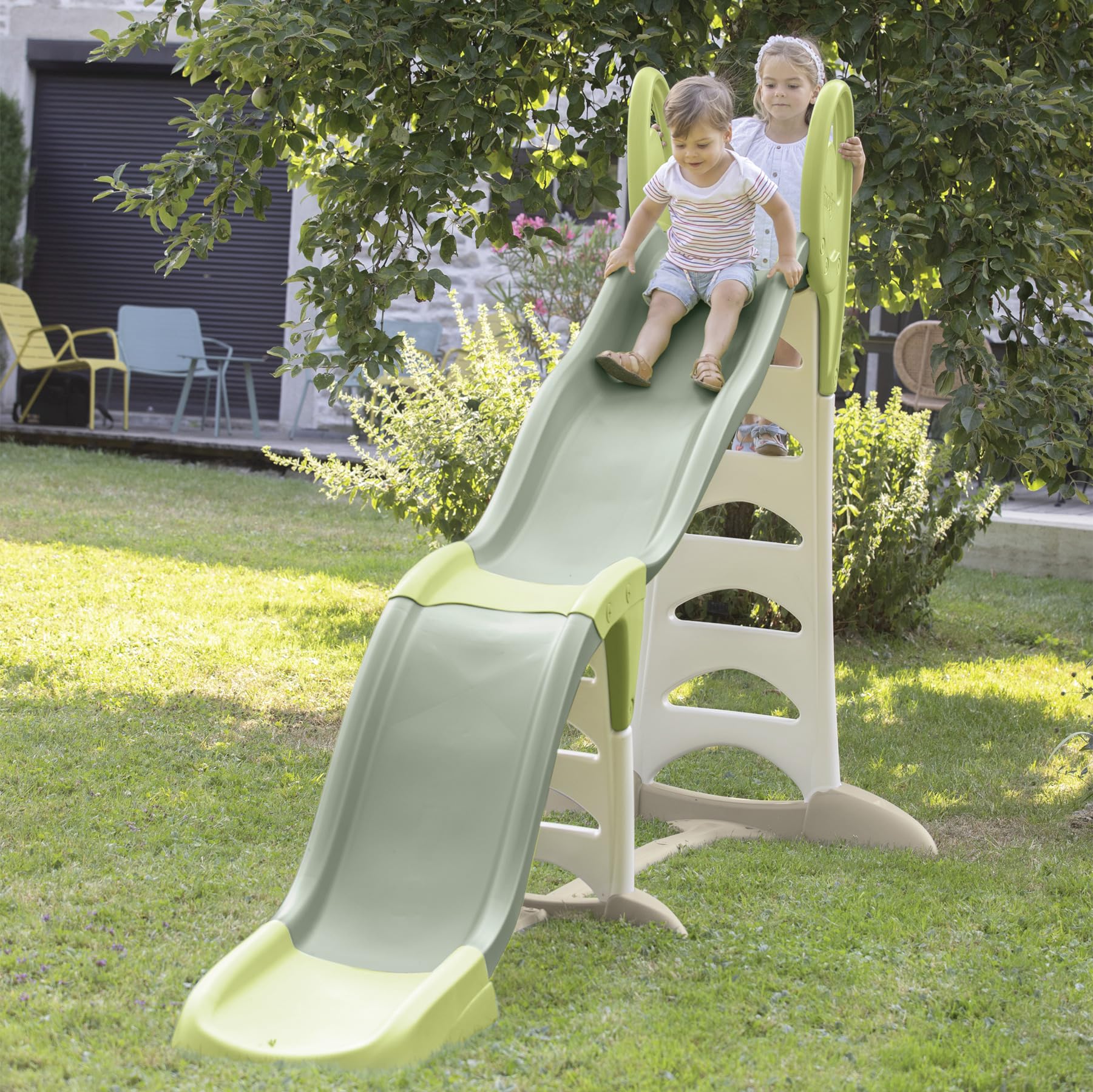 Smoby Life Tobogán Super Megagliss 2 en 1 - con Rampa Triple Onda, Conexión de Agua, Escalera Antideslizante, Protección UV, Material Reciclado, a Partir de 2 Años, Fácil Montaje (7600820201)