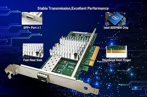 Miniatura 4 de Tarjeta de red de 10 Gb solo puerto SFP+ PCIE x8 Ethernet convertido adaptador de servidor NIC compatible con Intel X520-DA1 82599EN Chip compatible