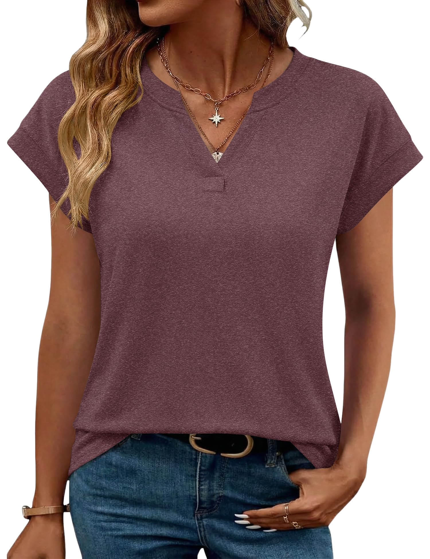 Rapbin Bluse Damen Tops Sommer Kurzarm Bluse Damen Casual Elegant Oberteile Basic V-Ausschnitt Tank Top Outfit