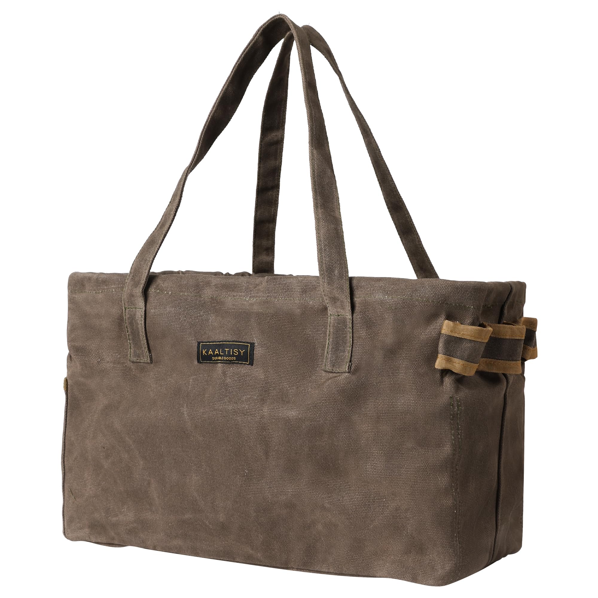 Kaaltisy Grey Tool Bag, Foldable Rectangular Hand Tool Storage Bag, 16Oz Waxed Canvas Tool Bag Case - With External Pockets + Sturdy Handles + Top Metal Bar - For Carpenter Repairman Gardener | | 38X18x25cm