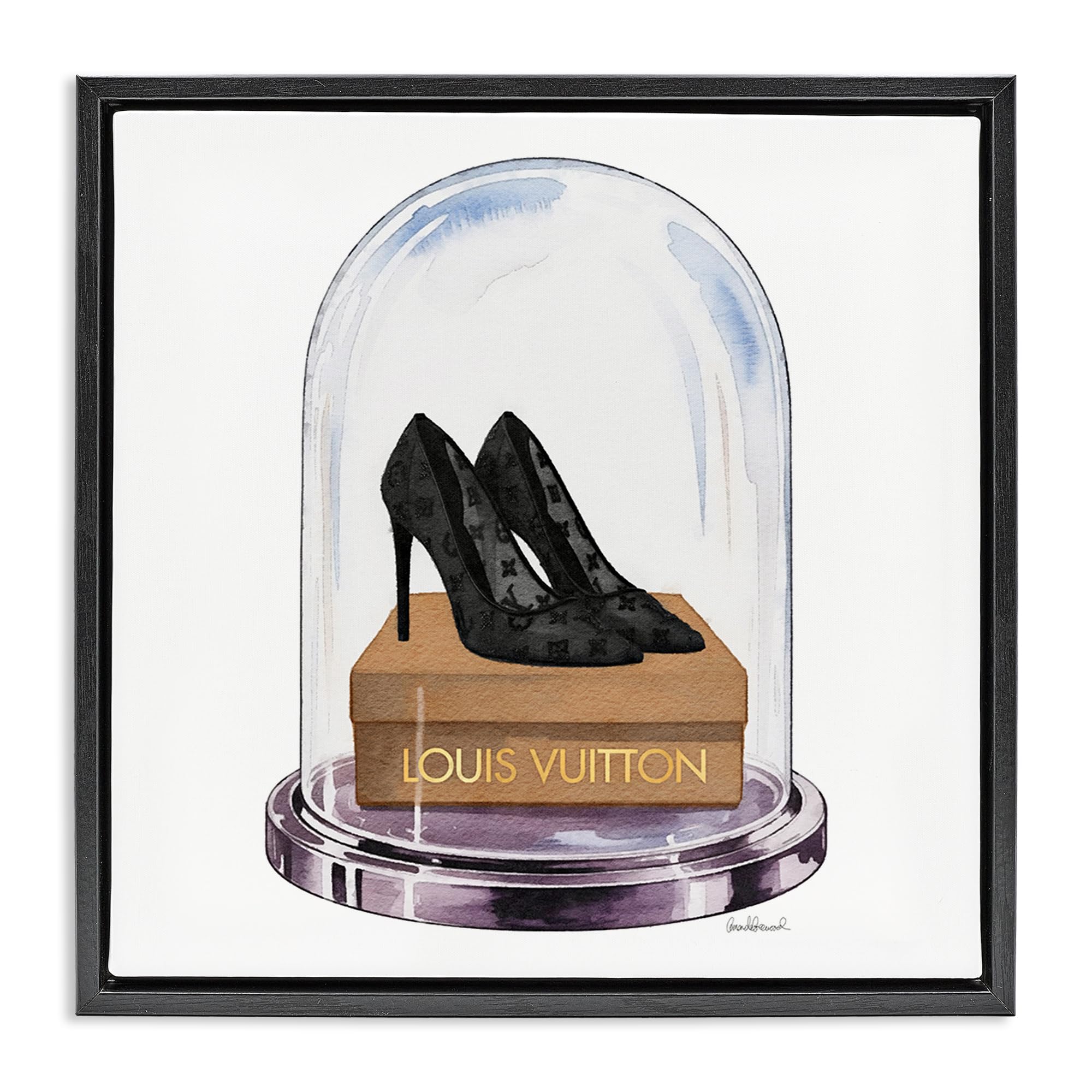 Stupell Industries 'Black Heels in Bell Jar', Floating Frame Canvas Art, Black, 25 x 25 Inches, Easy to Hang and Sturdy, Made in USA, by Amanda Greenwood