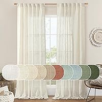 LAMIT Natural Ivory Linen Curtains 52x84 Inch - Semi Sheer Light Filtering Panels, Back Tab Rod Pocket Drapes for Bedroom Living Room Farmhouse, 2 Panels