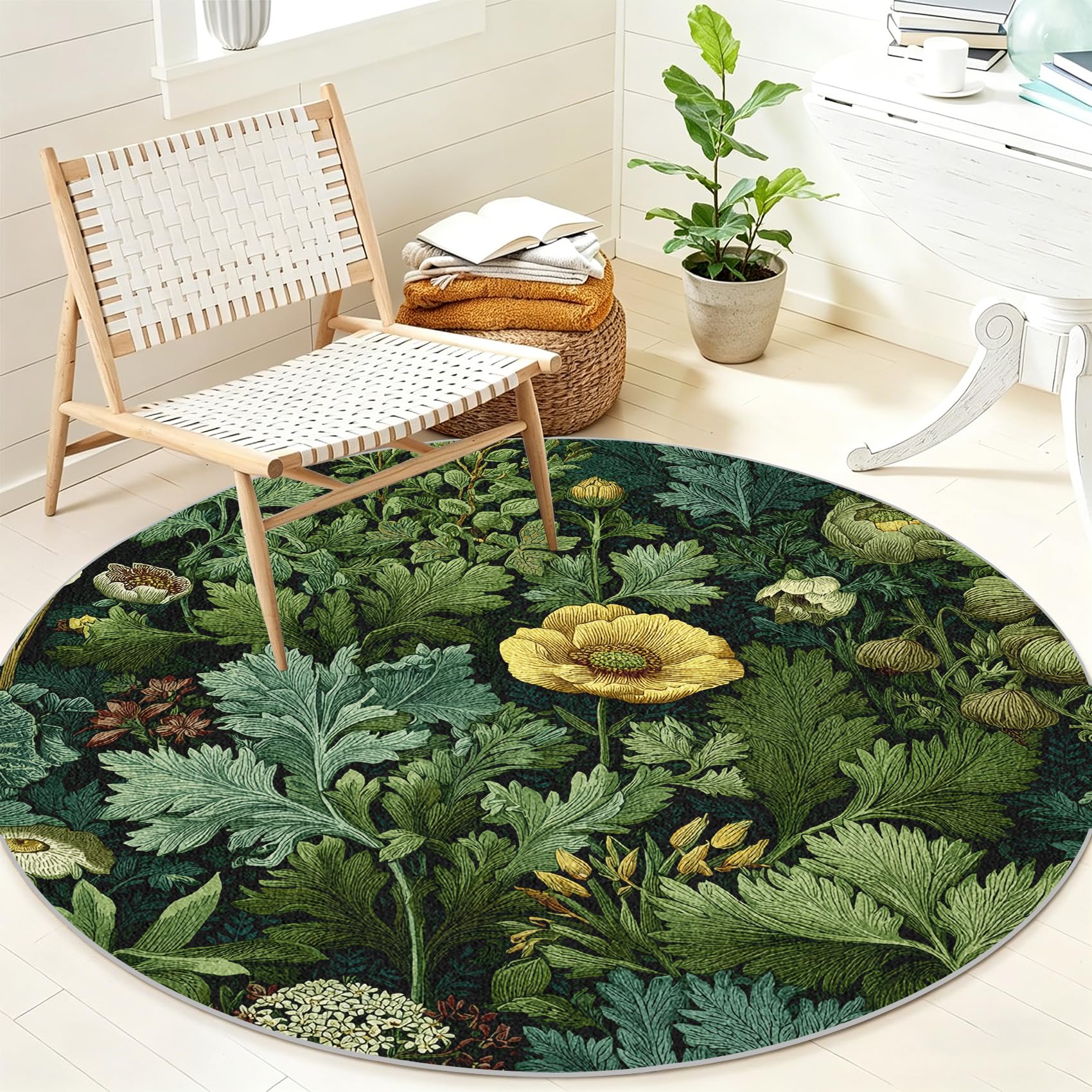 Tapis rond antidérapant William Morris pour sécuriser et décorer le salon