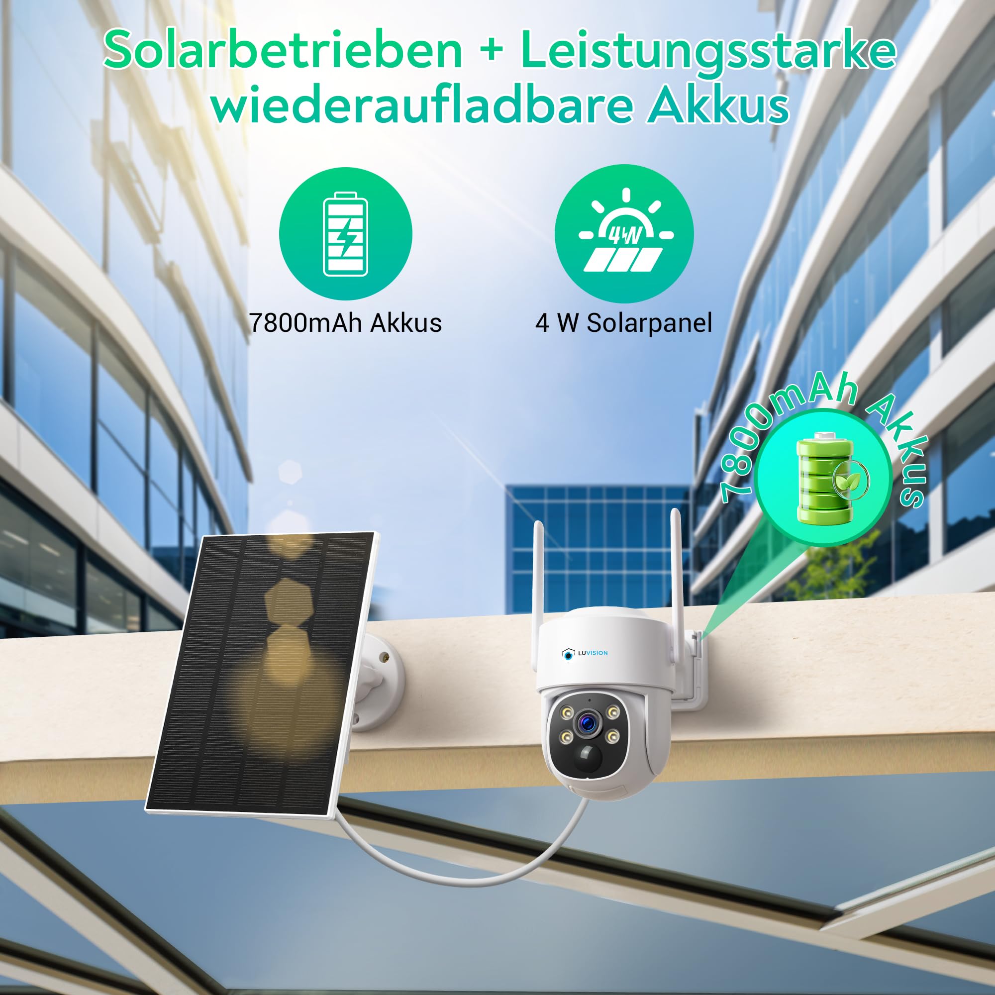 Dual WLAN PTZ Überwachungssystem mit LED Monitor 4MP Solar PTZ Überwachungskamera Mikrofon, Sirene, Smarte Nachtsicht (Erweiterungskamera)