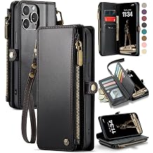 Defencase Compatible with iPhone 14 Pro Max Case Wallet with RFID Blocking Card Holder for Women Men, PU Leather Magnetic Snap Flip Zipper Strap Wallet Phone Case Fit for iPhone 14 Pro Max 6.7", Black