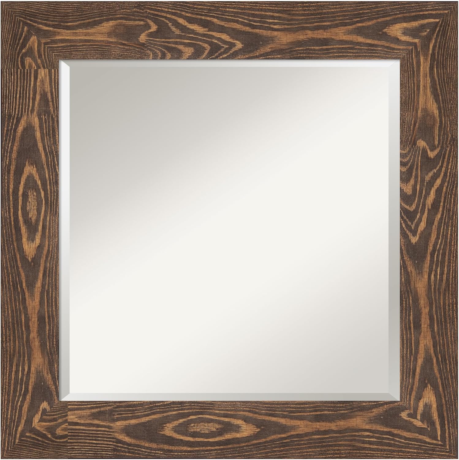Amanti Art Brown Bathroom Mirror for Over Sink, 26x26 Bridge Brown Square Vanity Mirror, Medium Country Rustic Wood Frame, Hangs Horizonally and Vertically, Bathroom Wall Decor, Beveled Edge