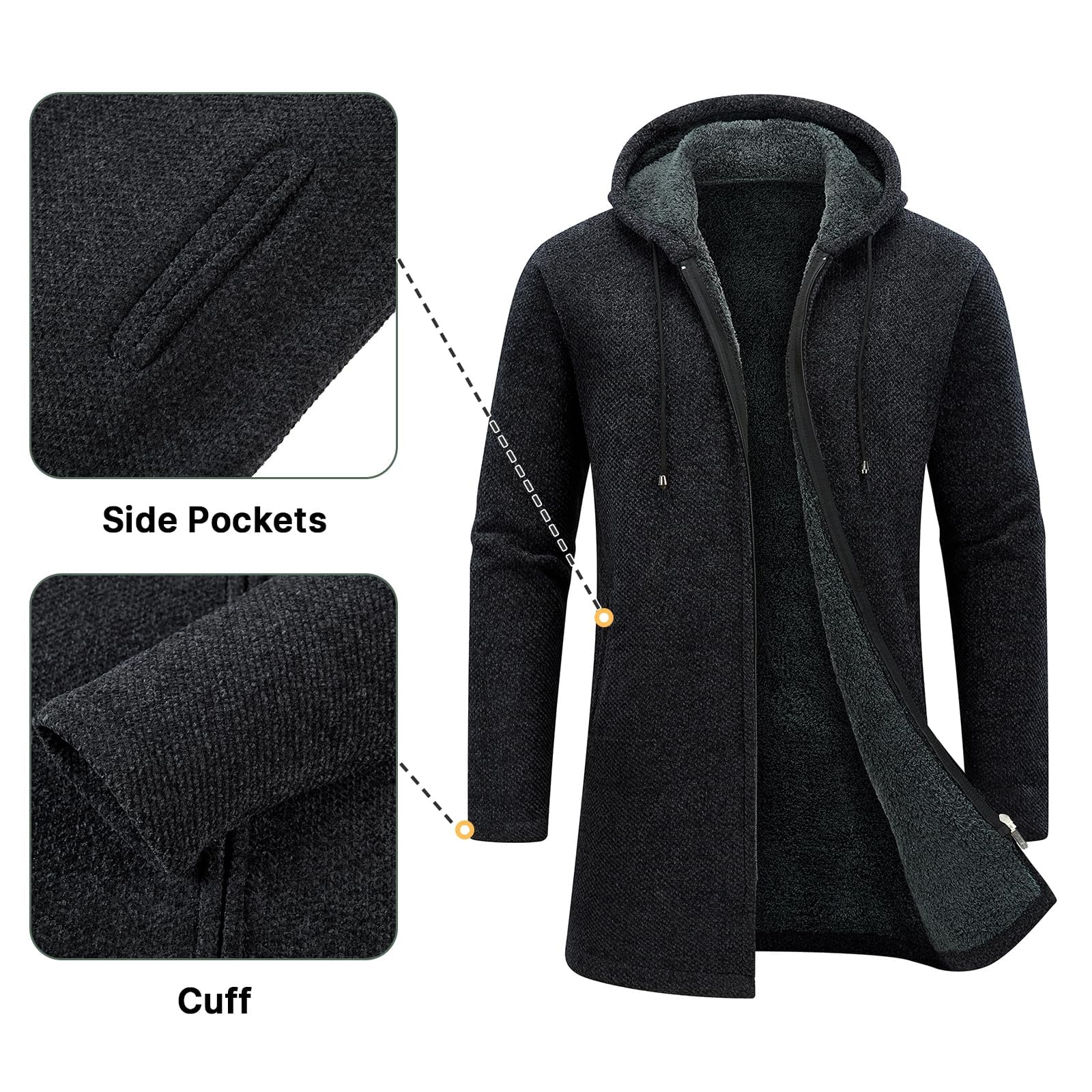 Cárdigan Hombre Largo Con Capucha y Cremallera - Suéter Chaqueta de Malla Sudadera Gruesa Casual