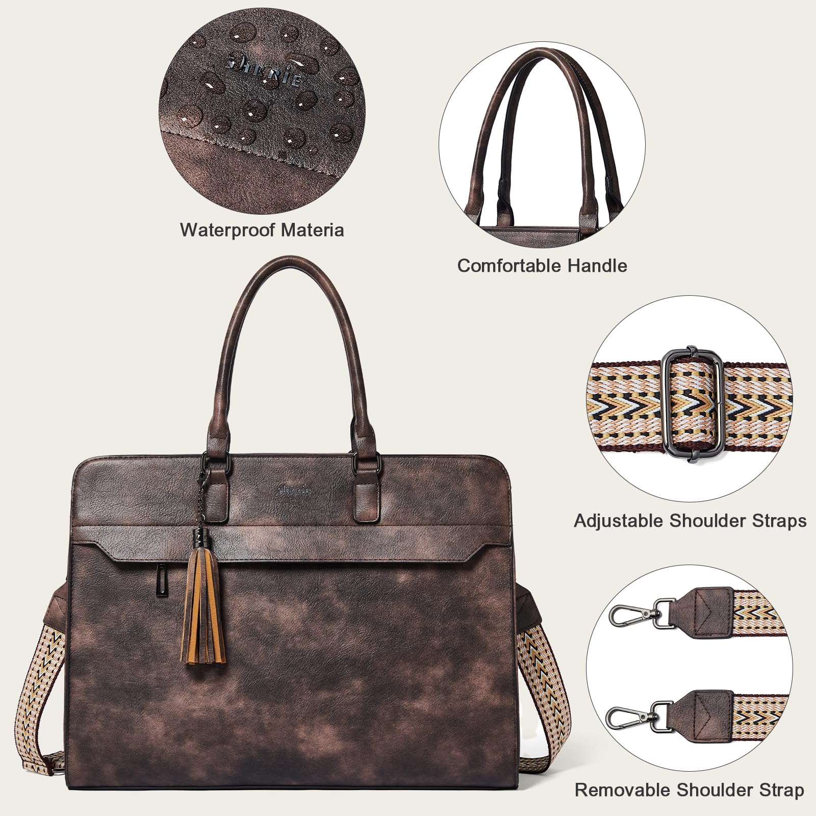 Shrrie Borsa per laptop da 15,6 pollici per le donne,Borsa da lavoro laptop resistente all'acqua,con borsa da sacchetto