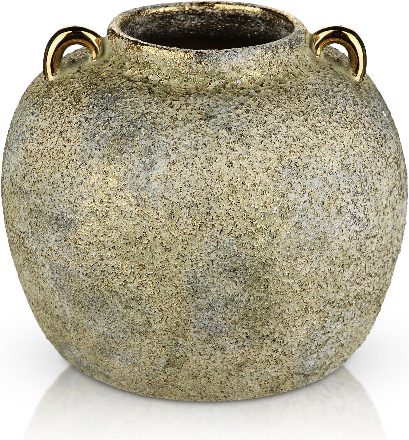 Antique Ceramic Flower Vase, 7.9" Rustic Glazed Decorative Vase with Gold Handles, Vintage Farmhouse Vases for Home Decor, Living Room, Bedroom, Entryway,Wedding,Party, Desk, Shelf & Table Centerpiece