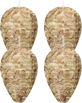DECYOOL Wasp Nest Decoy, 4 Pack Mini Hanging Outdoor Hornet Deterrent | Brown Water-Repellent Decoys for Outdoor Patio Eaves Hanging, Deterring Hornets and Yellow Jackets, Garden Decor Supplies