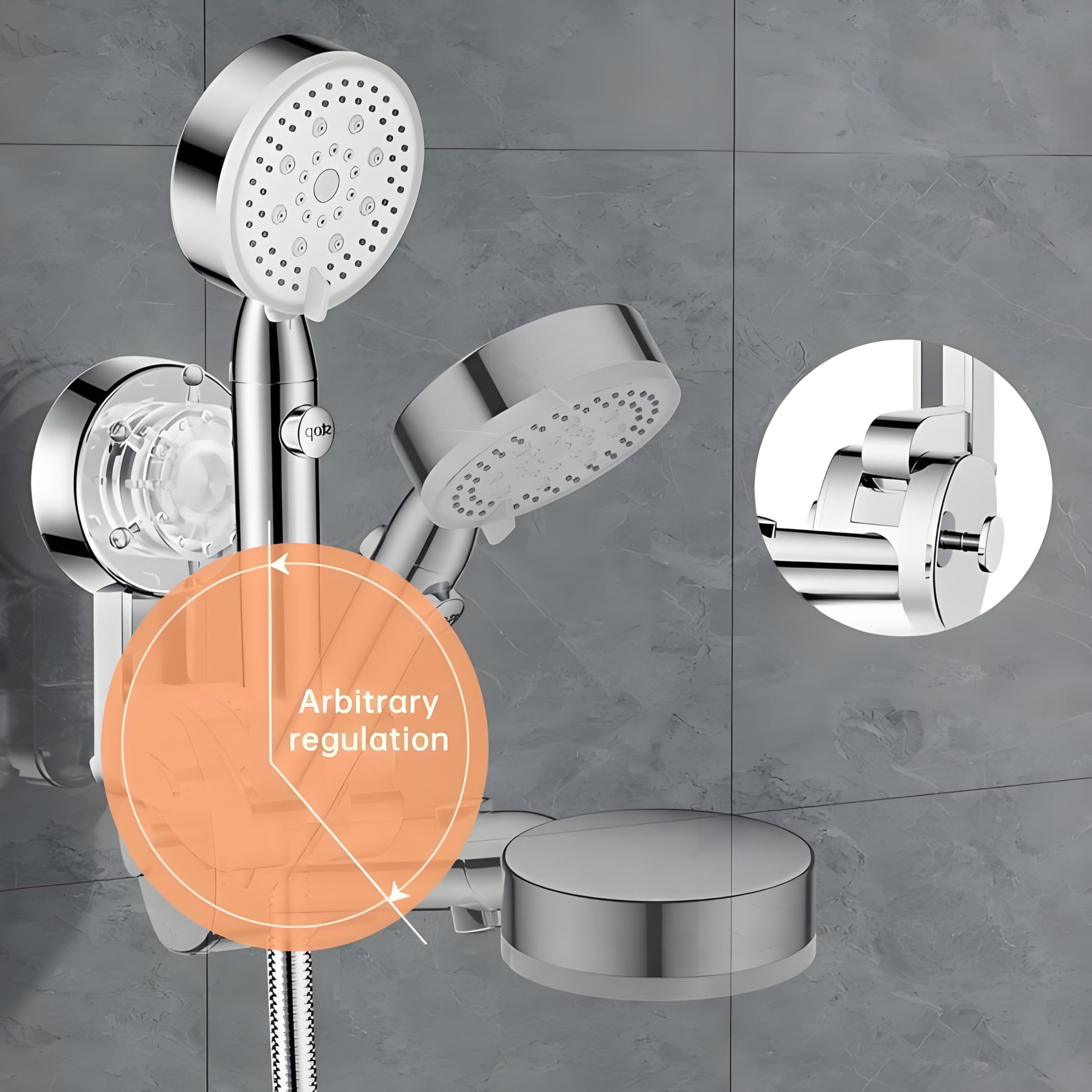 Soporte for cabezal de ducha con ventosa, fácil de instalar y sin taladros, soporte de pared ajustable for ducha de mano, organizador de baño de ABS.(SILVER)