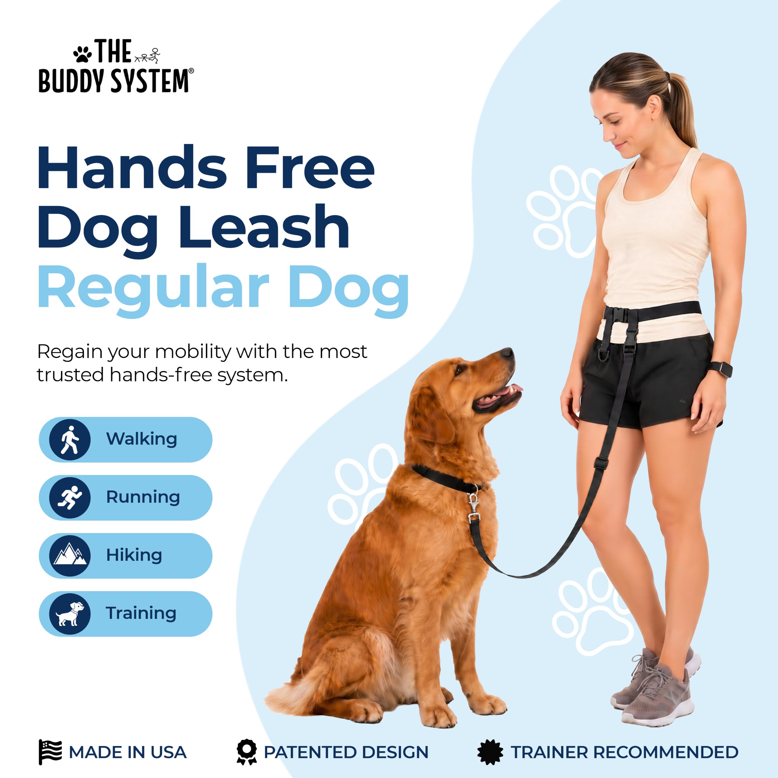 The Buddy System Wyprodukowano w USA regulowana smycz bez użycia rąk, idealna do biegania, regularnego systemu dla psów, XL, czarna od The Buddy System
