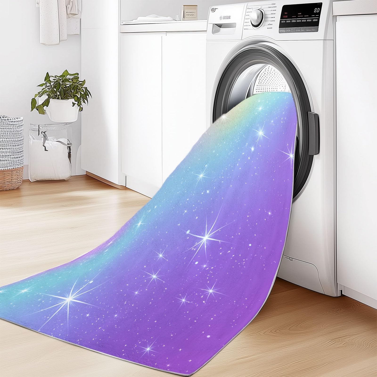 Bunt Flanell Teppich, Traumhaft Regenbogen Farbverlauf Sterne Bedruckter, Weicher Kurzflorteppiche, rutschfest und Waschbar, Bodendekoration 120 x 180 cm, Teppich für Wohnzimmer, Schlafzimmer & Büro