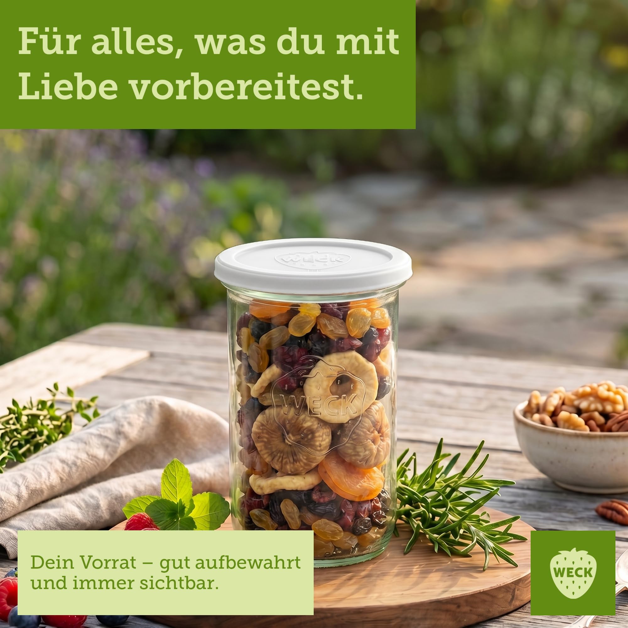 Weck Słoiki 750 ml – Zestaw 6 sztuk z pokrywkami – Kształt odwrócony – Wytrzymałe i sztaplowane słoiki do przetworów i przechowywania – Idealne do Meal Prep, zakwasu i fermentacji – Wielokrotnego