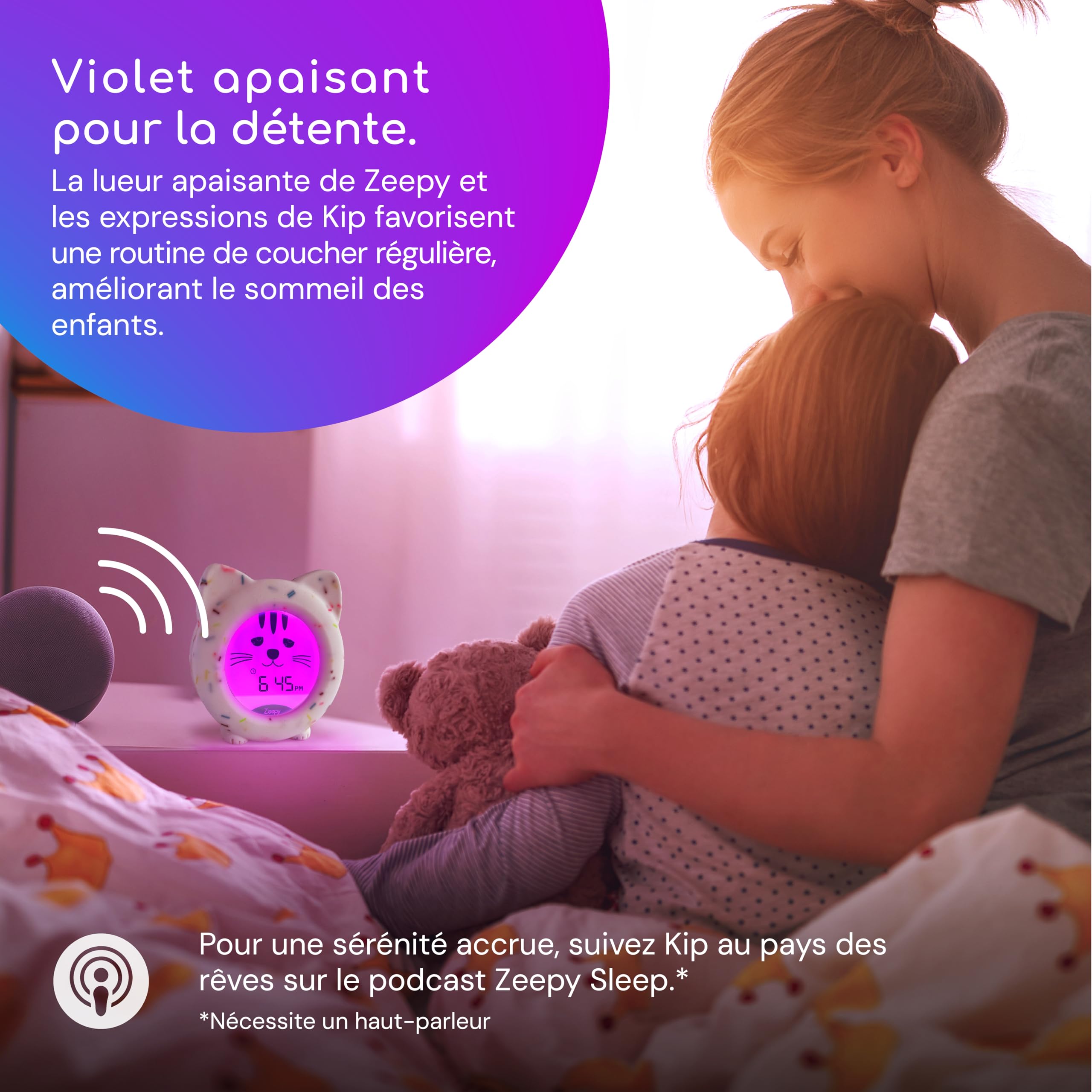 Zeepy Horloge Enfant 4 Phases Apprentissage Sommeil | Reveil Enfant Educatif Jour/Nuit & Veilleuse Bébé USB | Cadeau Naissance Idéal - Kip le Chaton