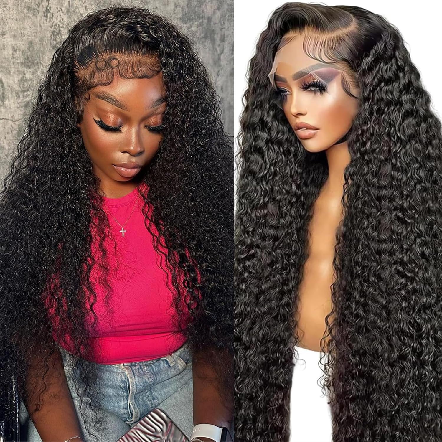 13×6 HD Lace Front Wigs Human Hair 200% Density Deep Wave Lace Front Wigs Human Hair 26 Inch Glueless Deep Curly Lace Frontal Wigs for Women Pre Plucked Wet and Wave Wigs Human Hair with Baby Hair